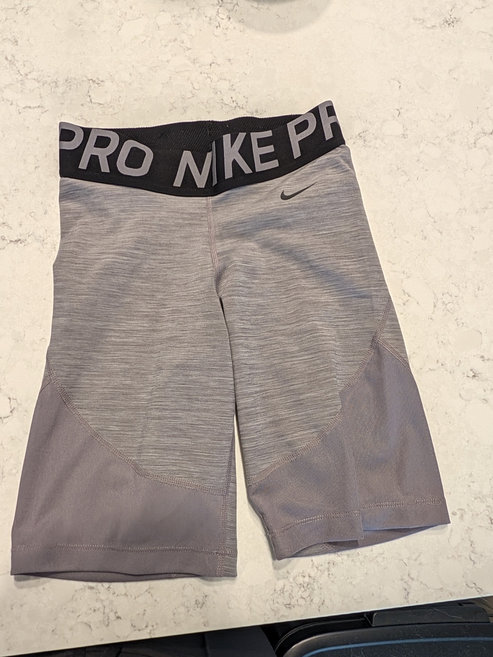 Nike Women's Light Gray Pro Bike Shorts with Black Waistband